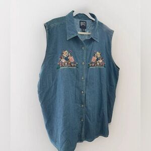 VTG Quizz Womens Button-Up Embroidered Teddy Bears Denim Shirt 22